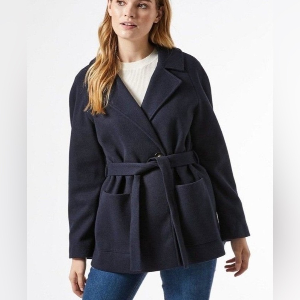 Boden Navy Double Faced Wool Belted Wrap Jacket Size 6